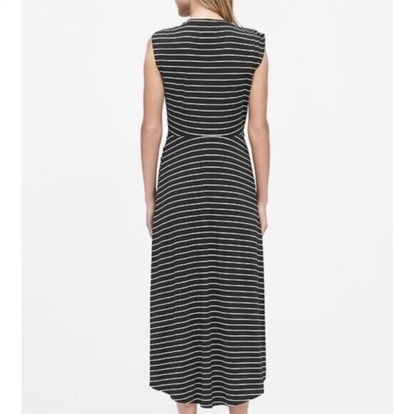 Banana Republic Stripe Twist FrontMidi Dress Size Medium Black & White - Picture 3 of 15